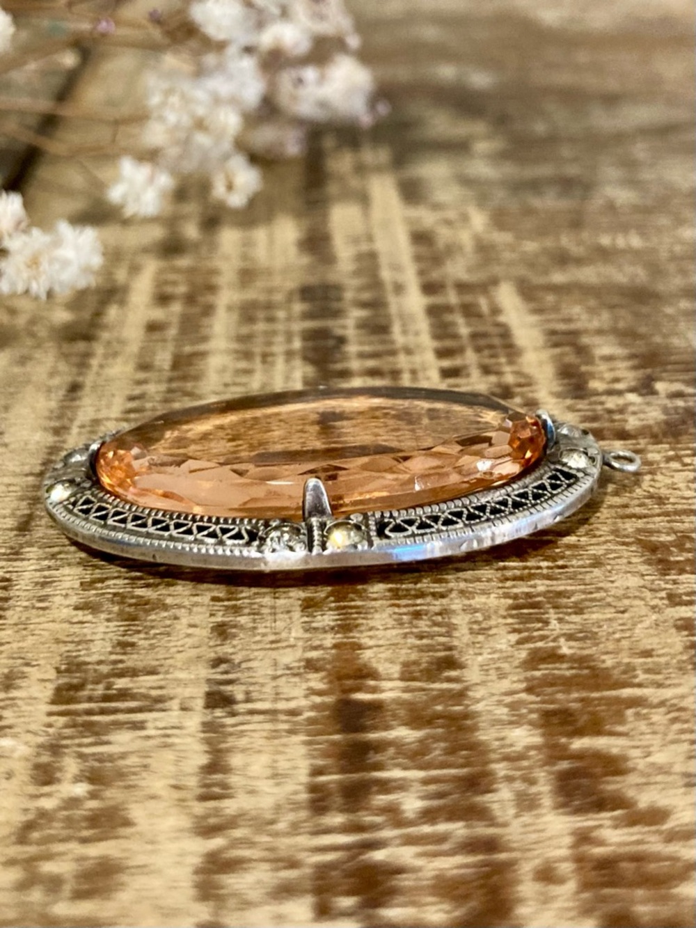 Vintage Sterling Silver Pendant w/ Faceted Glass Stone & Filigree Detail - Picture 7 of 13